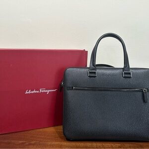 Salvatore Ferragamo Black Textured Briefcase